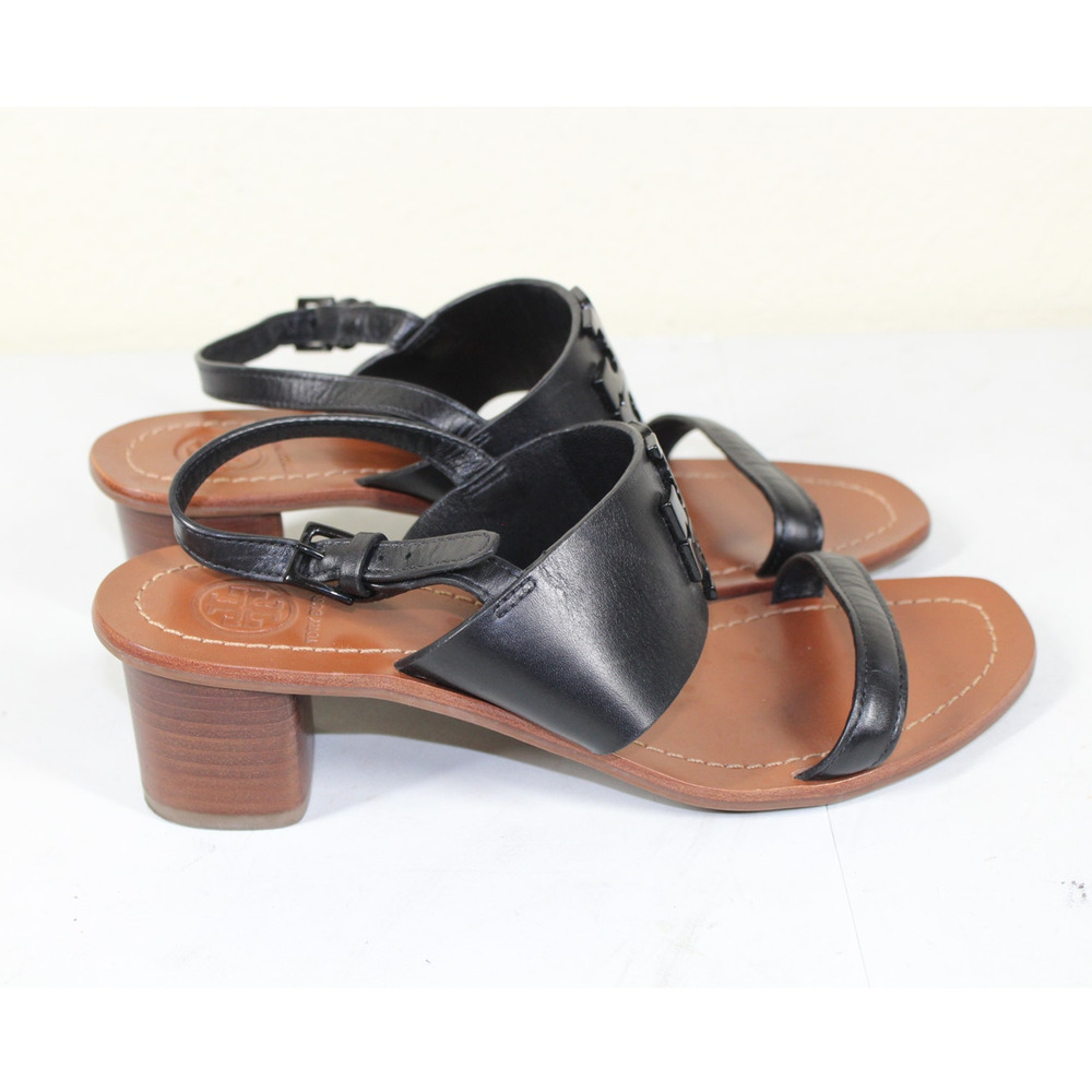 Tory Burch Lowell 2 45mm Black Leather Slingback Sandals Size 7.5